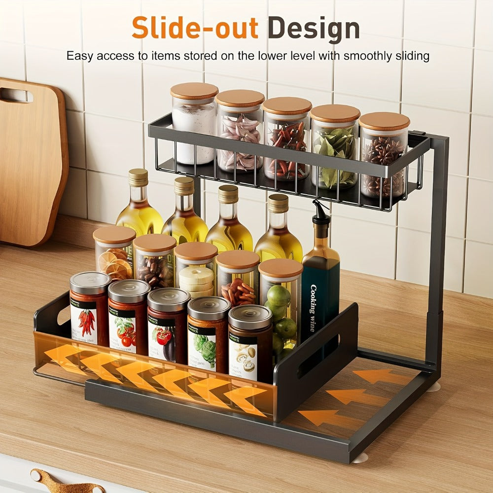 Organizador de Doble Capa para Debajo del Fregadero - Estante de Almacenamiento Extraíble de Plástico Resistente, Diseño Impermeable y Antioxidante que Ahorra Espacio, Adecuado para Cocina, Baño, Despensa, Lavandería - Fácil de Instalar