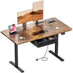 Furnishia Escritorio Eléctrico Elevable con Tomas de Corriente, Escritorio Inteligente con Panel de Memoria y Altura Ajustable con 2 Cajones, Escritorio para Oficina y Estación de Trabajo para Escritura