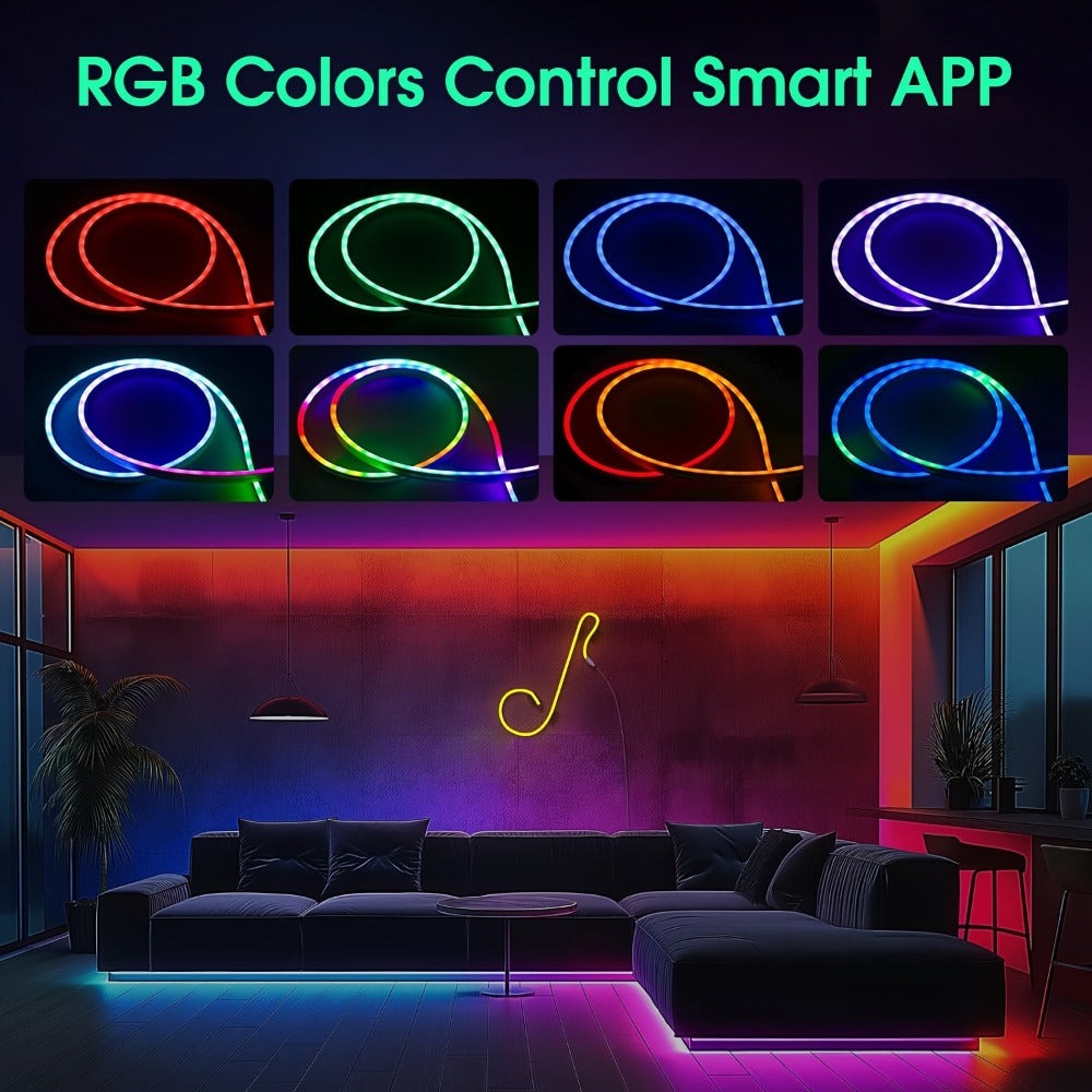 Luces de cuerda neón, luces de cuerda LED flexibles con control de App/Control remoto, luces de cuerda multimodo, luces neón LED RGB, tira de luz neón LED para juegos con sincronización de música para decoración de dormitorio