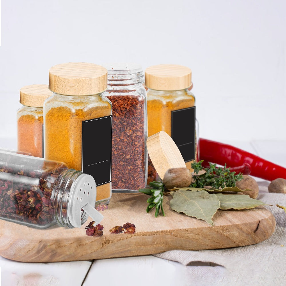 12/24 Frascos de Especias con Botellas de Aroma, Juegos de Frascos de Especias con Tapa de Madera, Juegos de Especias, Botella de Vidrio para Aroma de Especias, Almacenamiento y Organización de Cocina