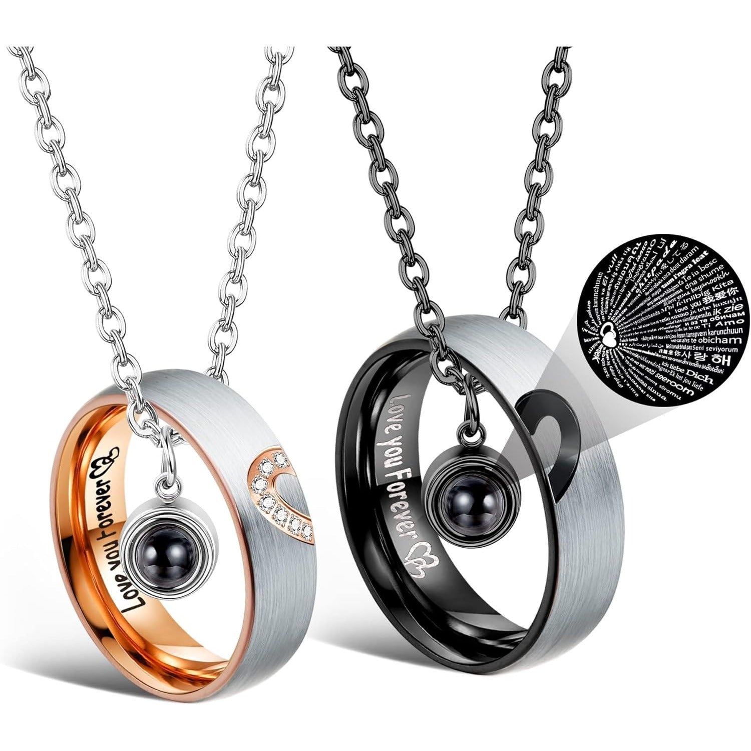 Collares a juego para parejas, collar con colgante para mujeres y hombres, anillos de compromiso a juego, juego de colgantes 316L 316L 316L 316L de acero inoxidable, collar para parejas para él y ella, regalo de joyería para el aniversario, San Valentín