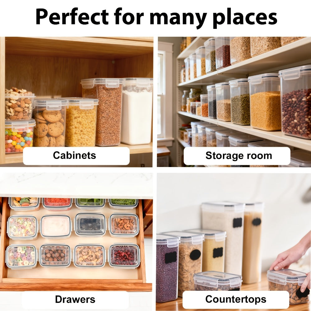 Juego de almacenamiento de cocina de alta gama de 32 piezas. Contenedor de almacenamiento sellado, utilizado para refrigeradores, salas de té y gabinetes. La opción ideal para harina, azúcar, pasta, granos y aditivos para pasteles. Incluye bolígrafo y eti