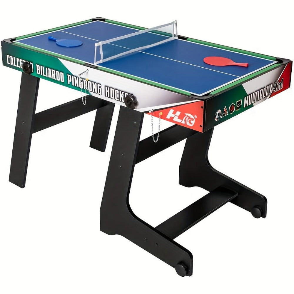Mesa de Juego Multifuncional 4 en 1 HLC, Patas Plegables, Varillas Telescópicas, Deportes Multifuncionales/Billard/Tenis de Mesa/Hockey, Adecuada para Entretenimiento Familiar, Sin Batería