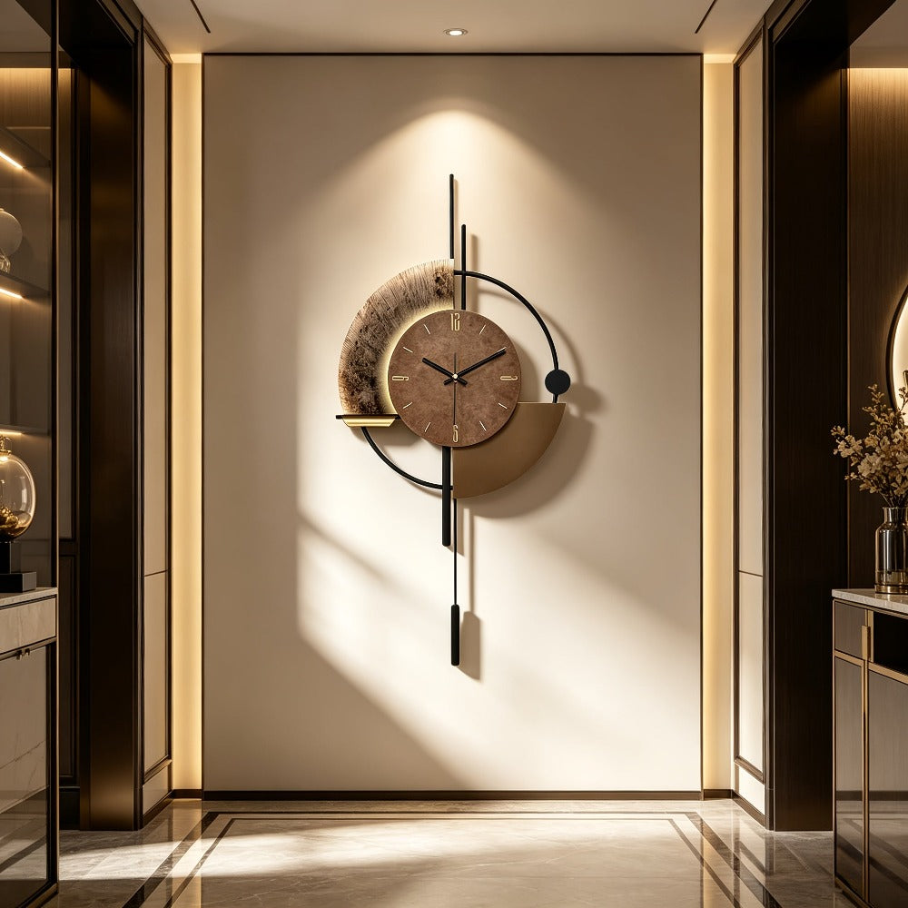 Reloj de Pared Grande y Silencioso con Movimiento de Cuarzo Japonés, Diseño Moderno en Madera y Metal para Decoración de Halloween y Navidad, Funciona con Pilas AA (No Incluidas), Pantalla Analógica para Sala, Cocina, Oficina, Decoración de Pared, Acabado
