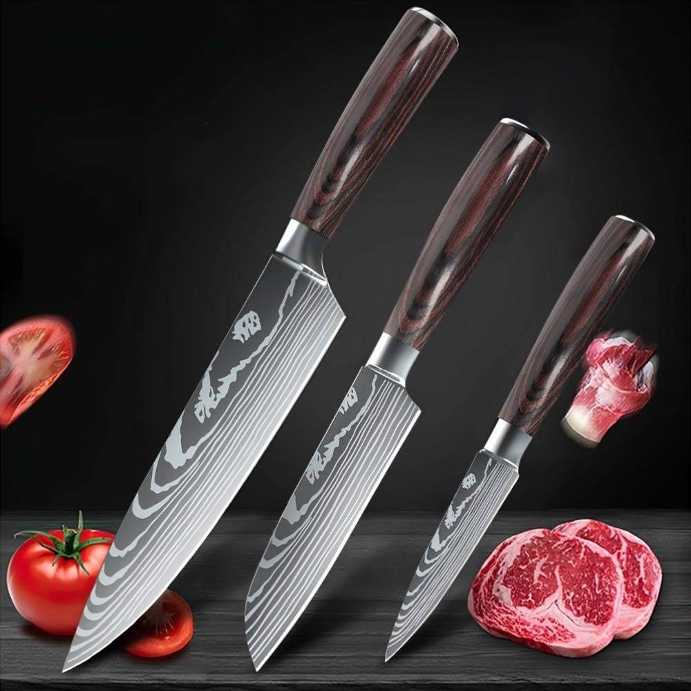 Juego de cuchillos de cocina 1/3 piezas, cuchillos de cocina forjados a mano, cuchillo Santoku de 20 cm, cuchillo para rebanar de 12.5 cm, cuchillo para pelar de 9.5 cm, adecuado para cocina casera, hoteles, restaurantes, regalos de cocina para vacaciones