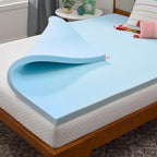 Topper de colchón individual de gel azul de 6 cm de grosor, transpirable y cómodo, buen soporte, mejora la experiencia de sueño
