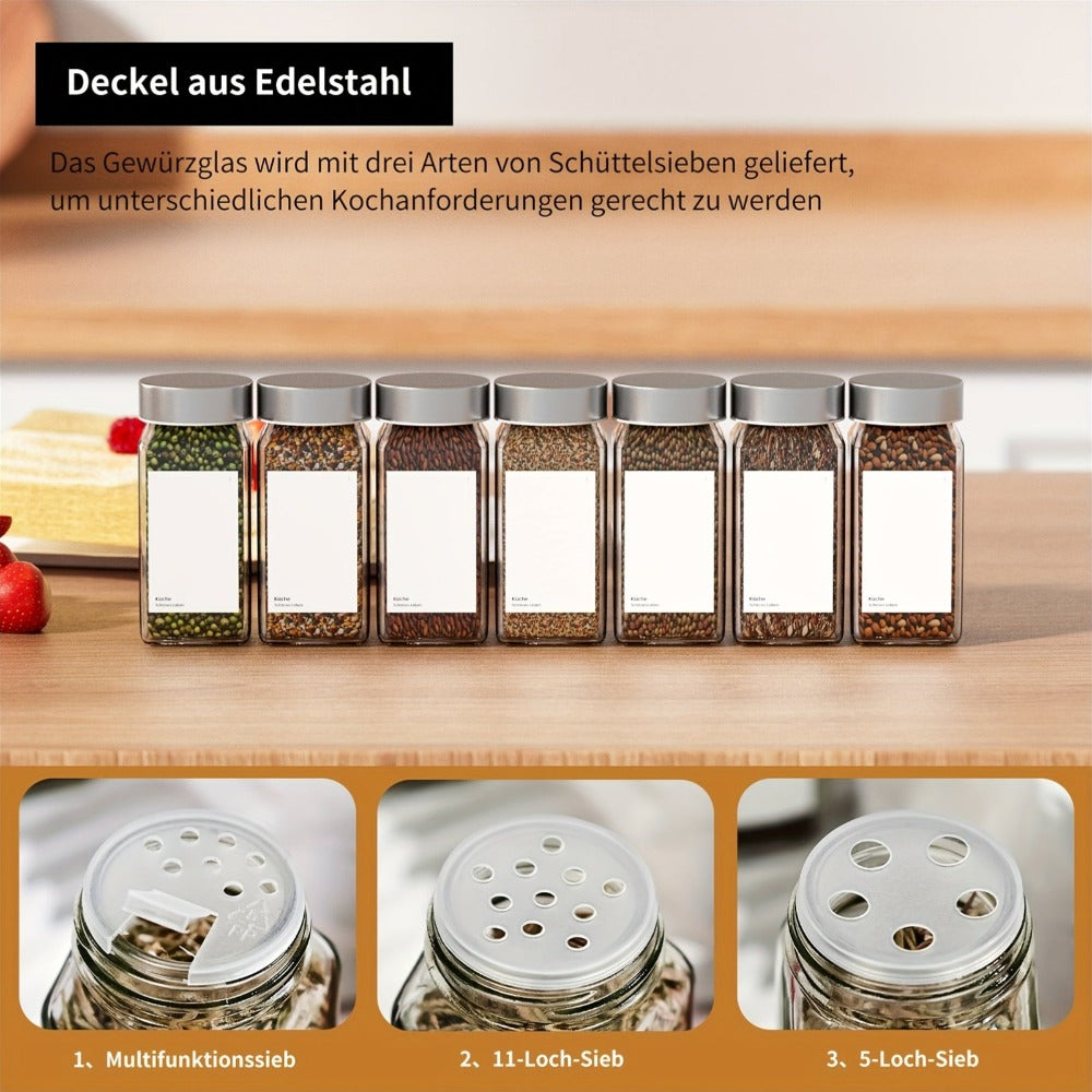 Organizador de gaveta ajustable Miorkly con 24 botellas de especias de vidrio y etiquetas - Se adapta a todas las gavetas, solución de almacenamiento duradera para la cocina para especias, hierbas y condimentos, frascos de especias.