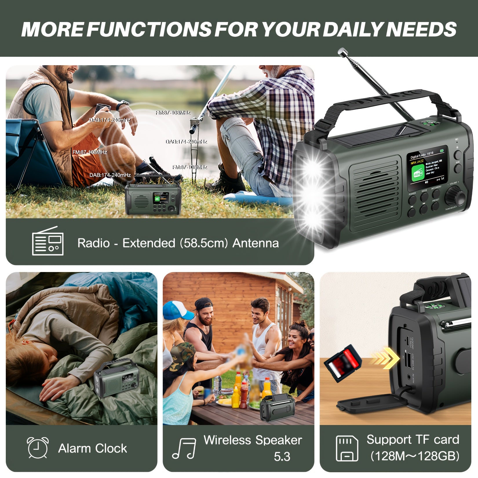 Radio de emergencia portátil | Camping supervivencia y cortes de energía