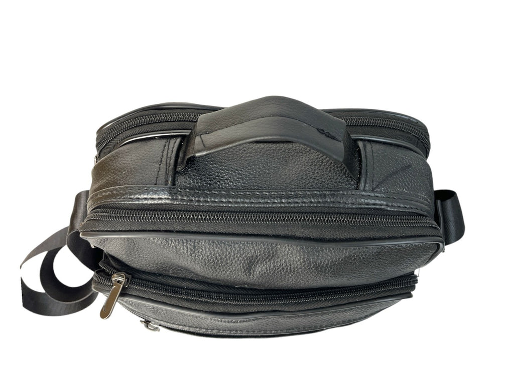 MEJORADA DL-71 Bolso de hombro de cuero genuino para hombre, bandolera horizontal de piel auténtica multibolsillo para hombre