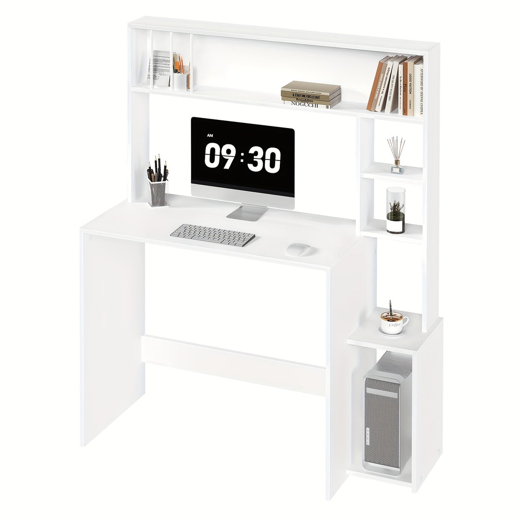 Escritorio | 1pc Escritorio de Oficina, Mesa para Computadora con Estantes, Estantería de 5 Niveles, Roble Blanco, Mesa de Juegos con Espacio de