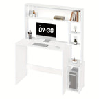 Escritorio | 1pc Escritorio de Oficina, Mesa para Computadora con Estantes, Estantería de 5 Niveles, Roble Blanco, Mesa de Juegos con Espacio de
