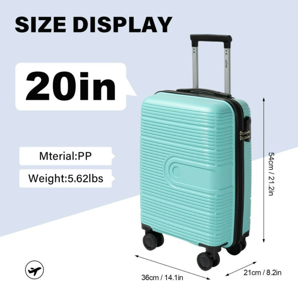 1 pieza de equipaje de PP resistente de 20 pulgadas, duro y suave, con ruedas giratorias de 360°, cerradura con contraseña y estilo TSA, asa extensible, cremallera suave y bolsillos de malla - Adecuado para equipaje de mano en aviones, trenes y viajes