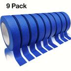 Paquete de 9 cintas adhesivas de alta calidad con diseño azul y respaldo fuerte, cada una mide 2.39 cm x 19.81 metros (total de 179.83 metros). Ideal para hogar, oficina, escuela, manualidades, etiquetado y proyectos de pintura. Elección perfecta para bor