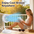Ventilador de pedestal portátil plegable 2 en 1, recargable por USB-C con control remoto, 4 velocidades, oscilación de 70°, temporizador, inclinación ajustable, para hogar, dormitorio, oficina, viajes