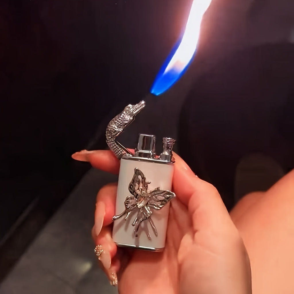Encendedores recargables | Encendedor de Cocodrilo Hecho a Mano con Doble Llama Recta a Prueba de Viento, Inflable, de Alto Valor y Alta Gama