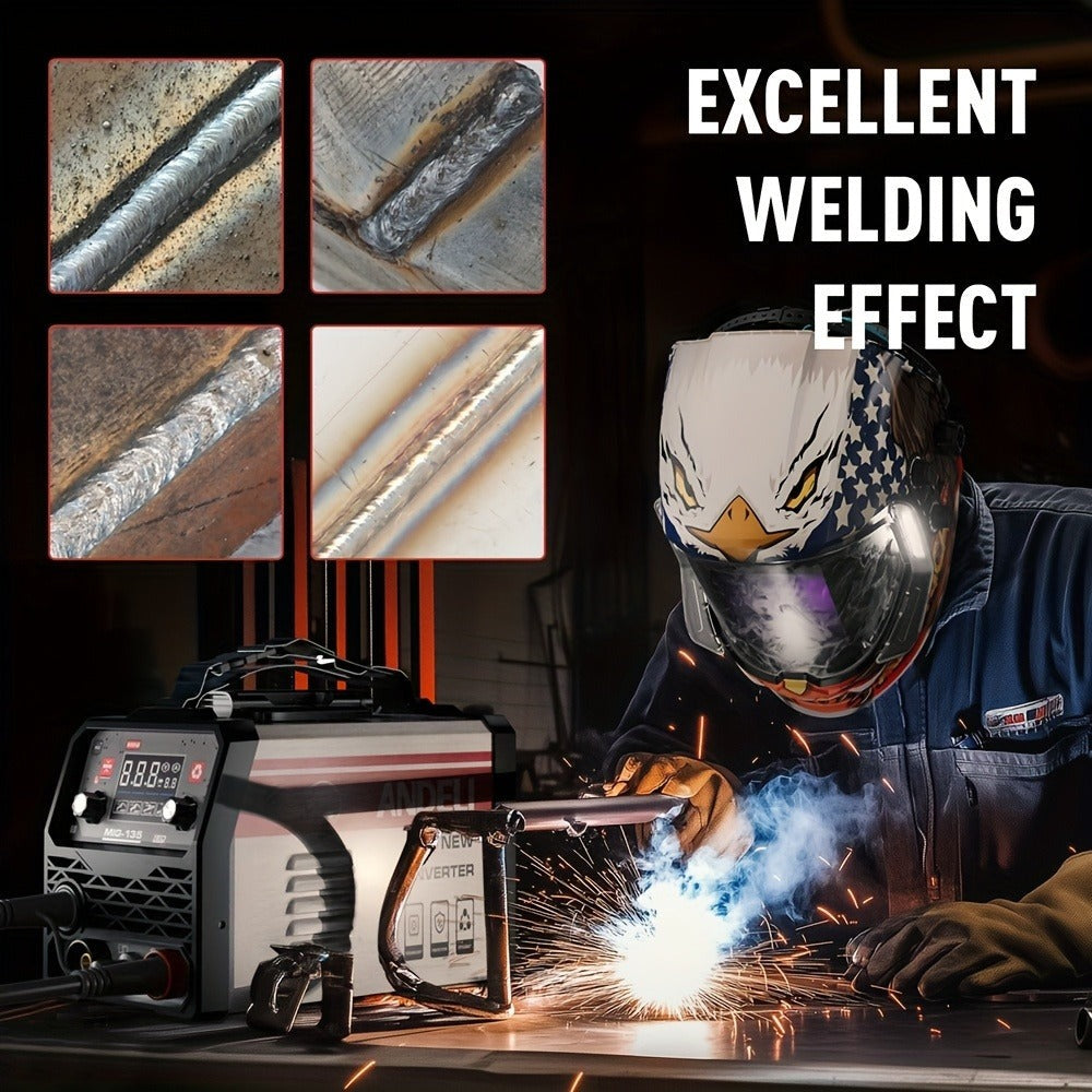 ANDELI 135Amp Máquina de Soldar MIG Flux Mig/Lift Tig/Stick 3-En-1 230V Portátil Sin Gas Multiproceso Soldadora Pantalla Digital LED Máquina de Soldar Inversor IGBT con Soplete Tig