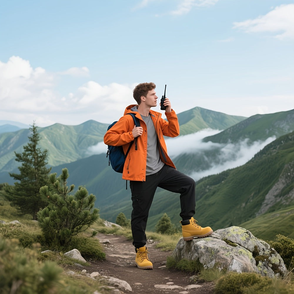 2 piezas de walkie talkies recargables, radios bidireccionales de largo alcance de 3-5 km con auriculares, radios bidireccionales de 16 canales walky talky UHF portátiles para adultos para senderismo, ciclismo, camping, alimentación por USB, regalo de San
