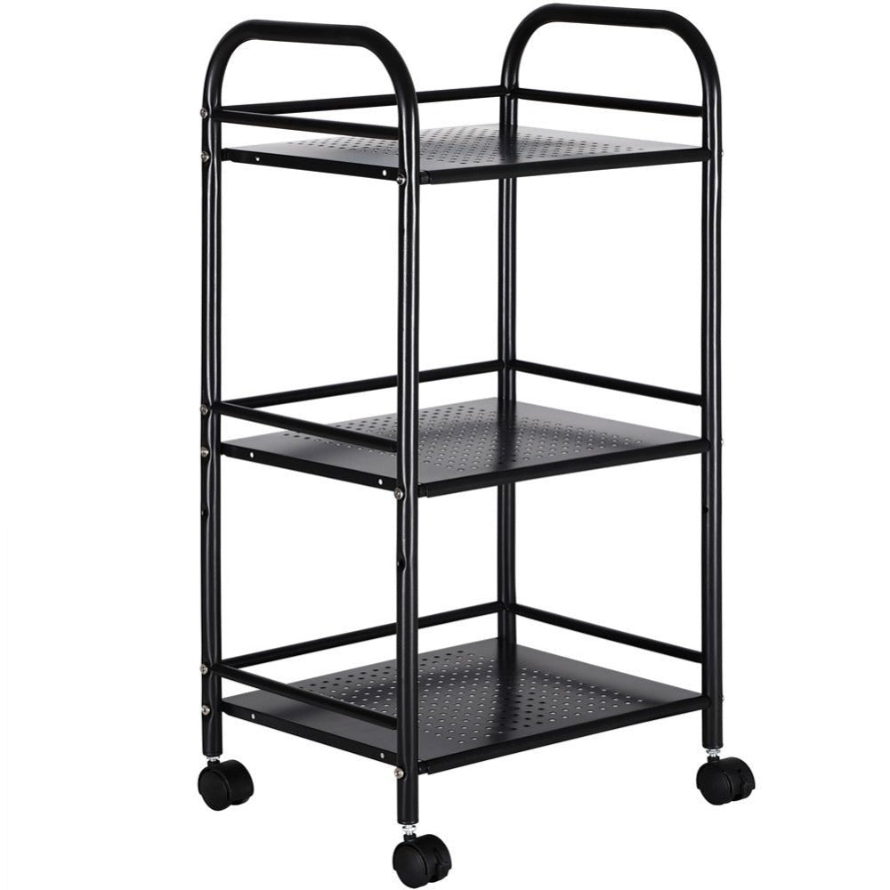 Carrito utilitario de metal BAKAJI para baño, cocina, peluquería o esteticista con 4 ruedas giratorias, 3 estantes, dimensiones 40 x 35 x 75 cm, carrito multifuncional de 3 niveles (negro)