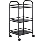 Carrito utilitario de metal BAKAJI para baño, cocina, peluquería o esteticista con 4 ruedas giratorias, 3 estantes, dimensiones 40 x 35 x 75 cm, carrito multifuncional de 3 niveles (negro)