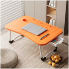 Mesa plegable multifunción para cama y sofá con portavasos, 60×40×28 cm, mesa auxiliar con atril para leer en la cama, bandeja multifunción para ordenador, libros, trabajo y estudio en casa (con cajón / sin cajón)