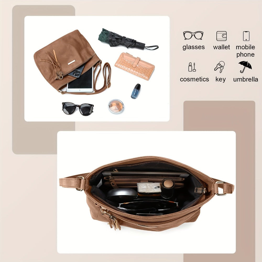 Nuevo Bolso de Hombro de Mujer Pu de Color Sólido a la Moda, Bolso de Ocio de Gran Capacidad para Viajes Diarios
