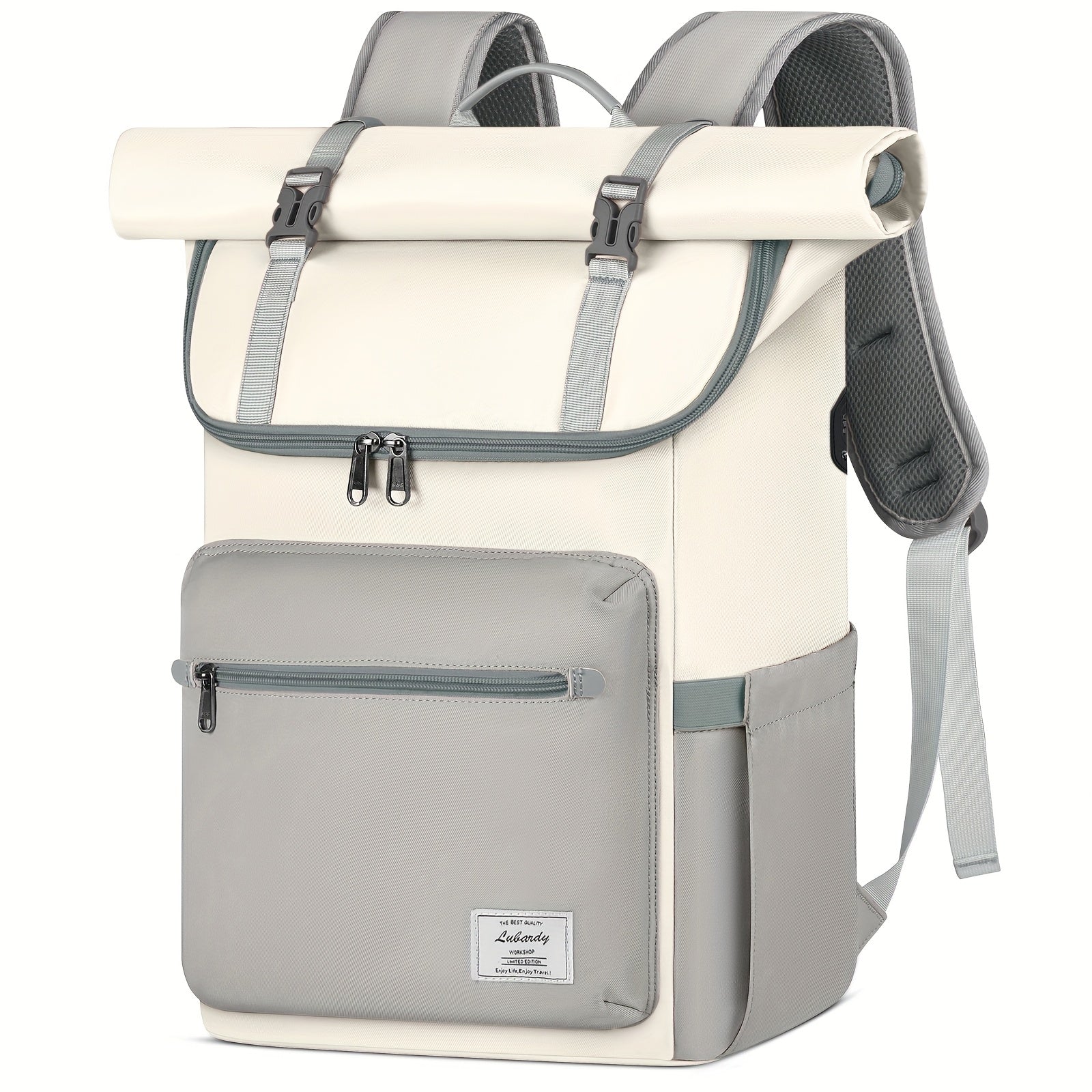 RAINSMORE Roll-Top Backpack Mochila para Hombre para Portátil de 17 pulgadas Mochila de Estudiante Mochila de Gran Capacidad Ideal para Universidad Trabajo Viajes y Ocio Negro 17.3-inch