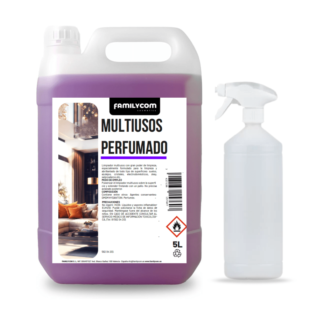 Limpiador Multiusos Profesional con Pulverizador - 5L - Perfumado y Concentrado - Limpieza de Cristales, Cocina, Baño y todo tipo de Superficies