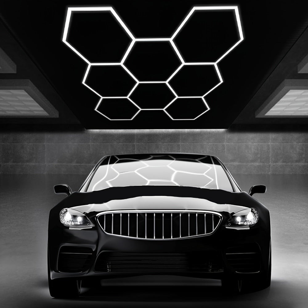 Paquete de 5/8 Lámparas de Techo LED Hexagonales - 280W 33600LM Ultra Brillantes Blanco Frío 6500K, Iluminación Exterior Moderna para Garaje, Taller, Estudio, Tienda de Detallado Automotriz - Duración Estimada, Fácil Instalación, Montaje
