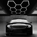 Paquete de 5/8 Lámparas de Techo LED Hexagonales - 280W 33600LM Ultra Brillantes Blanco Frío 6500K, Iluminación Exterior Moderna para Garaje, Taller, Estudio, Tienda de Detallado Automotriz - Duración Estimada, Fácil Instalación, Montaje