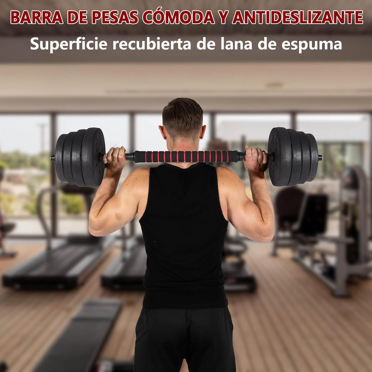 Mancuernas ajustables de 10/15/20/30/40 kg, juego de pesas multiusos con barras rectas y mangos antideslizantes, pesas ajustables para culturismo y fitness en el gimnasio en casa.