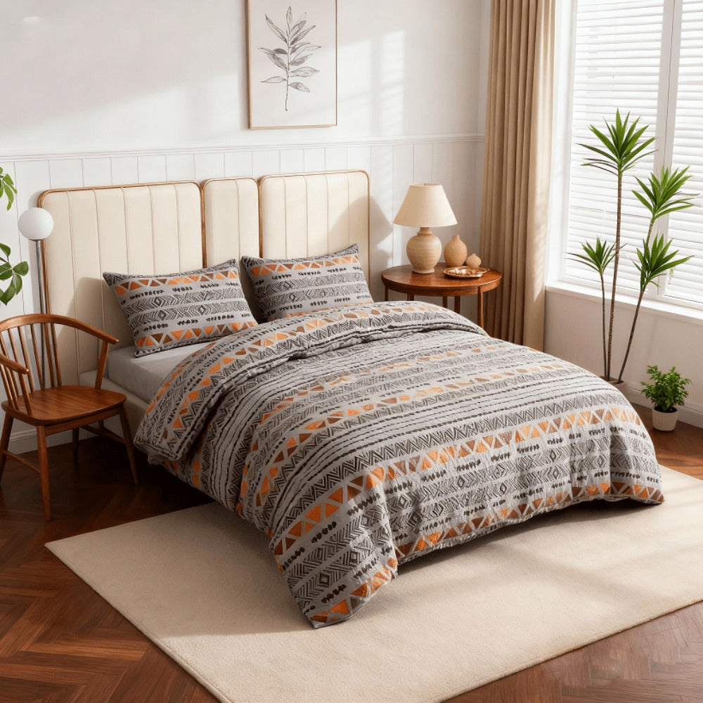 Juego de cama 4 piezas con funda elástica, (Funda de Edredón + Funda Protectora de Colchón + 1/2 Fundas de Almohada), Juego de Funda de Edredón 3-4 Piezas Estilo Nórdico de Color Sólido/Estampado, Ajustable para Camas de 90/105/135/150/180 cm, Regalo Navi