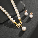 Joyería para mujer de plata 925, collar con lazo de perlas de agua dulce, aretes de botón con perlas de circonita sintética y orejas de conejo, grado AAAA, criado a mano, tamaño grande de 8 mm, seleccionado, Halloween, Navidad, Día de San Valentín, cumple