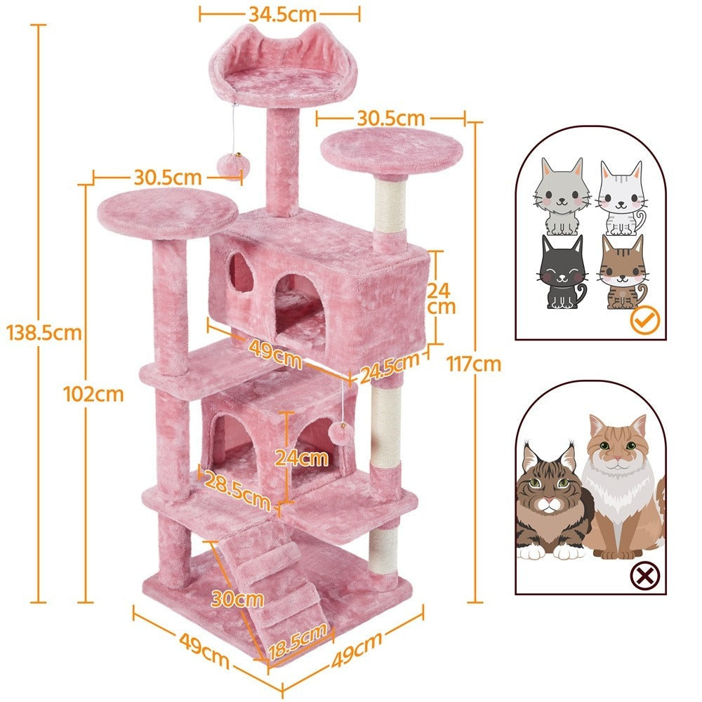 Costoffs Poste para Rascar de Gatos de 138 cm, Árbol Resistente con Pelota de Juego y Cueva para Gatos, Torre de Rascado y Escalada para Gatos, Casa para Gatos