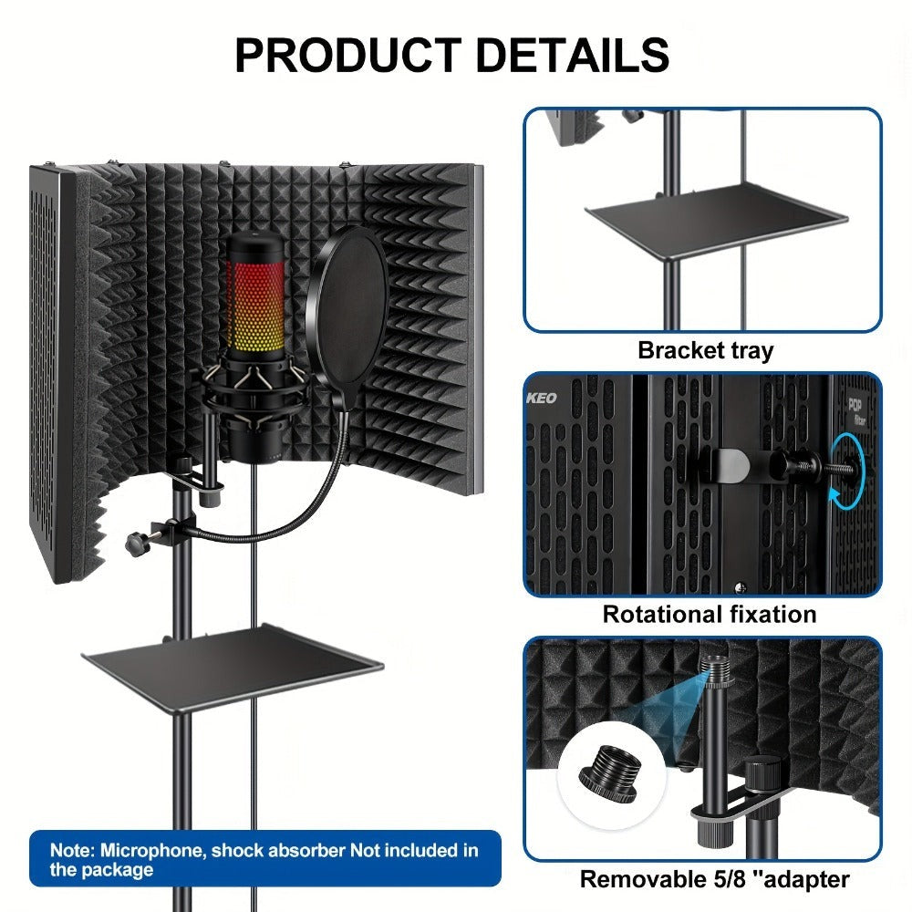 Aokeo Filtro Anti Pop, Escudo de Aislamiento para Micrófono de Estudio, Filtro Pop. Absorbe y Filtra el Sonido. Compatible con Blue Snowball y Cualquier Micrófono de Condensador (AO-505 con Soporte)