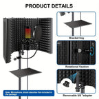 Aokeo Filtro Anti Pop, Escudo de Aislamiento para Micrófono de Estudio, Filtro Pop. Absorbe y Filtra el Sonido. Compatible con Blue Snowball y Cualquier Micrófono de Condensador (AO-505 con Soporte)