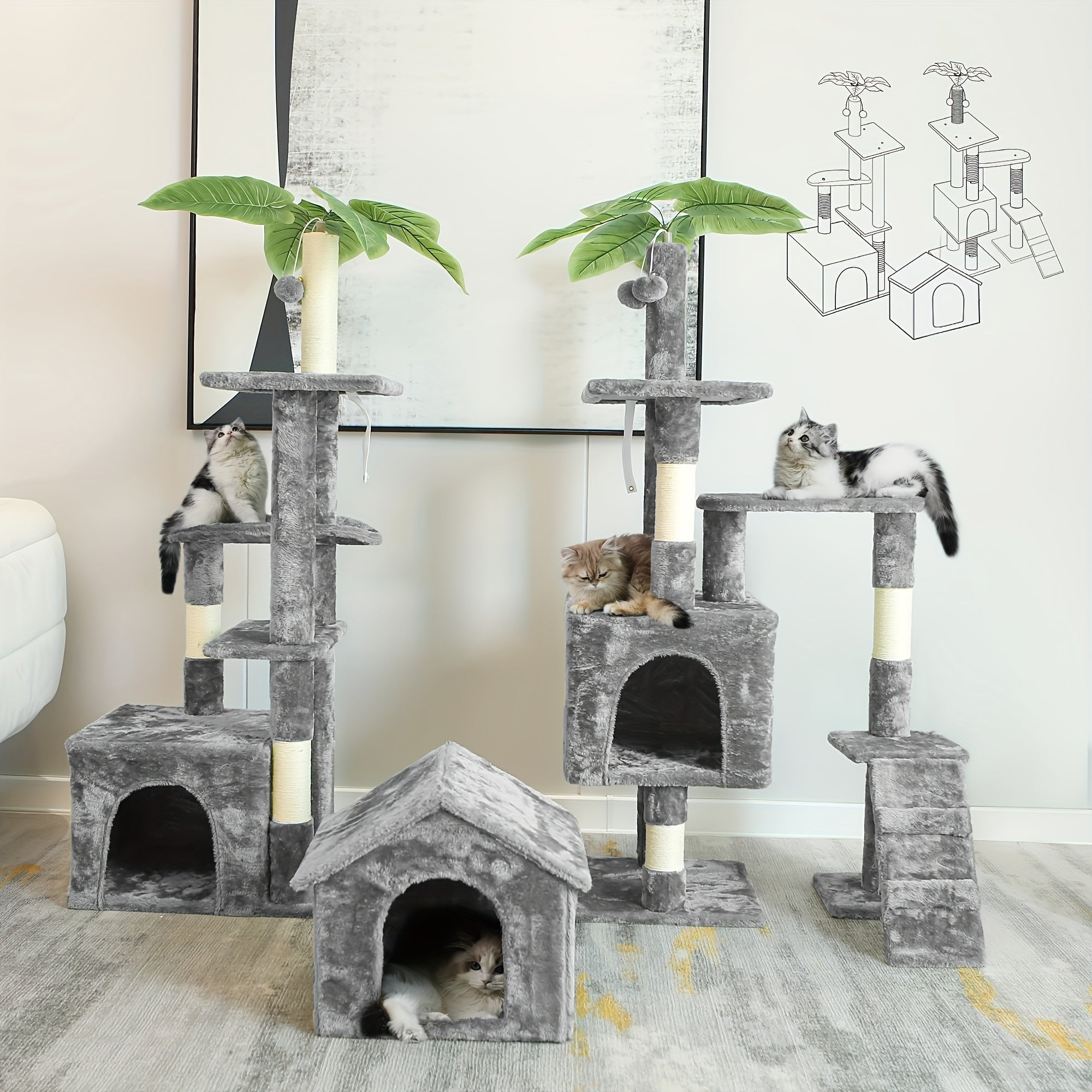 Torre rascadora para gatos 149.86cm | Juego descanso y cuidado de las uñas