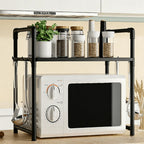 2/3 Niveles Soporte para microondas para encimera, Rejilla Para Horno Microondas Metal, Soporte Para Microondas Y Horno Cocina Con 4/8 Ganchos, Tiendas de condimentos, Adecuado para cocinas (Blanco / Negro)
