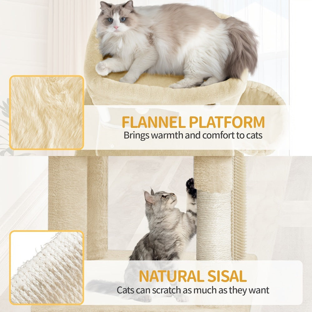 Rascador para Gatos, Árbol de 178 cm con Plataforma Grande, 2 Cuevas, 7 Postes Rascaresos, Pompones, Reposaderos y Hamaca, Adecuado para Todas las Razas de Gato, Gris Claro