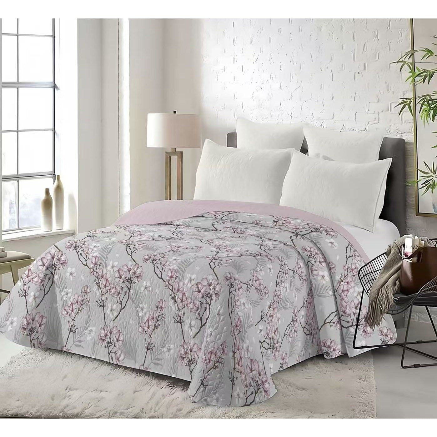 Colcha de Verano Reversible de Doble Cara con Estampado y Color Liso, Cubrecama Ligero para Decoración del Dormitorio Medida Disponible 190cm*260cm Vale para Cama90/105 medida240cm*260cm vale para cama de 135/150