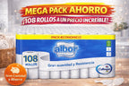 Pack promoción 108 rollos de papel higienico Albor Colhogar marca Española calidad y seguridad en cada uso.