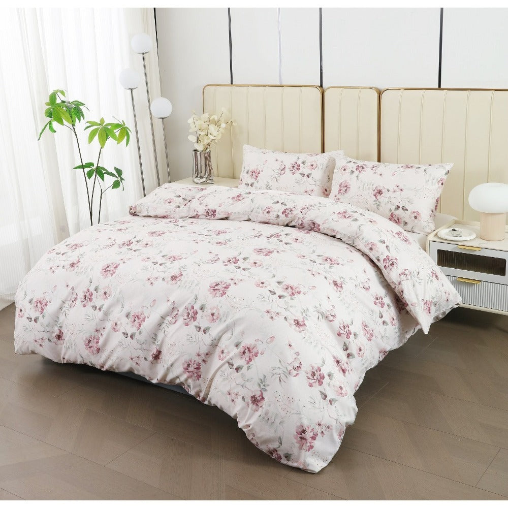 Juego de cama 4 piezas con funda elástica, (Funda de Edredón + Funda Protectora de Colchón + 1/2 Fundas de Almohada), Juego de Funda de Edredón 3-4 Piezas Estilo Nórdico de Color Sólido/Estampado, Ajustable para Camas de 90/105/135/150/180 cm, Regalo Navi