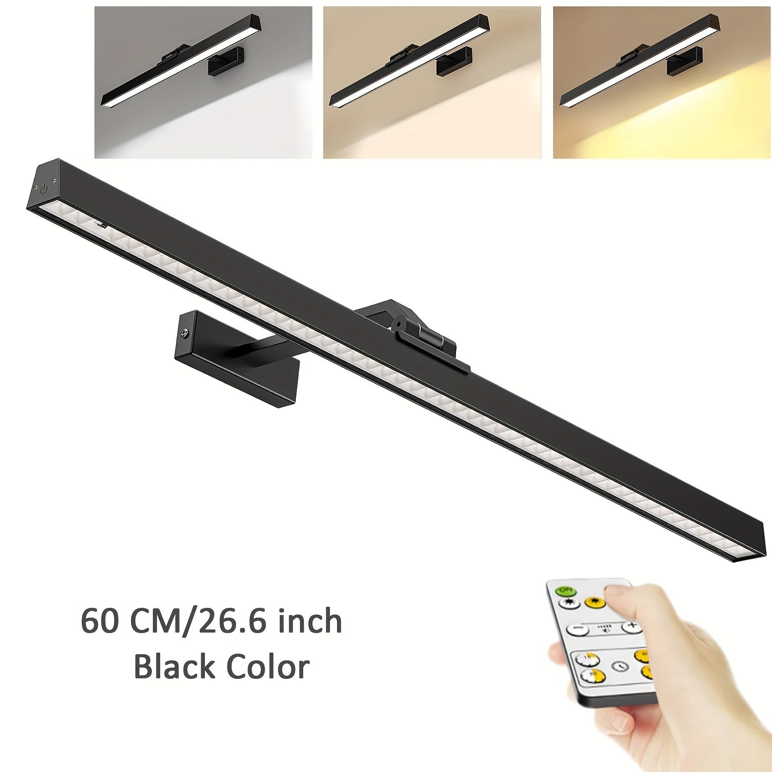 Luz LED trapezoidal inteligente, controlada remoticamente, disponible en negro y dorado, recargable, 5000mAh, CCT con 3 niveles de brillo de color ajustables, soporte de montaje con succión magnética, lámpara de pared, luz mural, luz para obras de arte