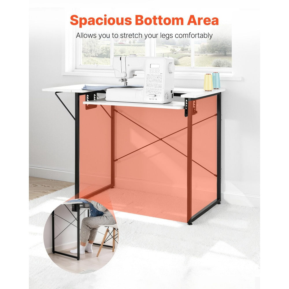 Mesa de Costura VEVOR, Mesa Multiusos para Máquina de Coser con Estante Lateral Plegable, Estante Ajustable, Patas de Acero, Escritorio para Computadora en Hogar, Estudio de Moda, Estudio de Arte, Institución Educativa, Blanco