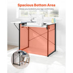 Mesa de Costura VEVOR, Mesa Multiusos para Máquina de Coser con Estante Lateral Plegable, Estante Ajustable, Patas de Acero, Escritorio para Computadora en Hogar, Estudio de Moda, Estudio de Arte, Institución Educativa, Blanco