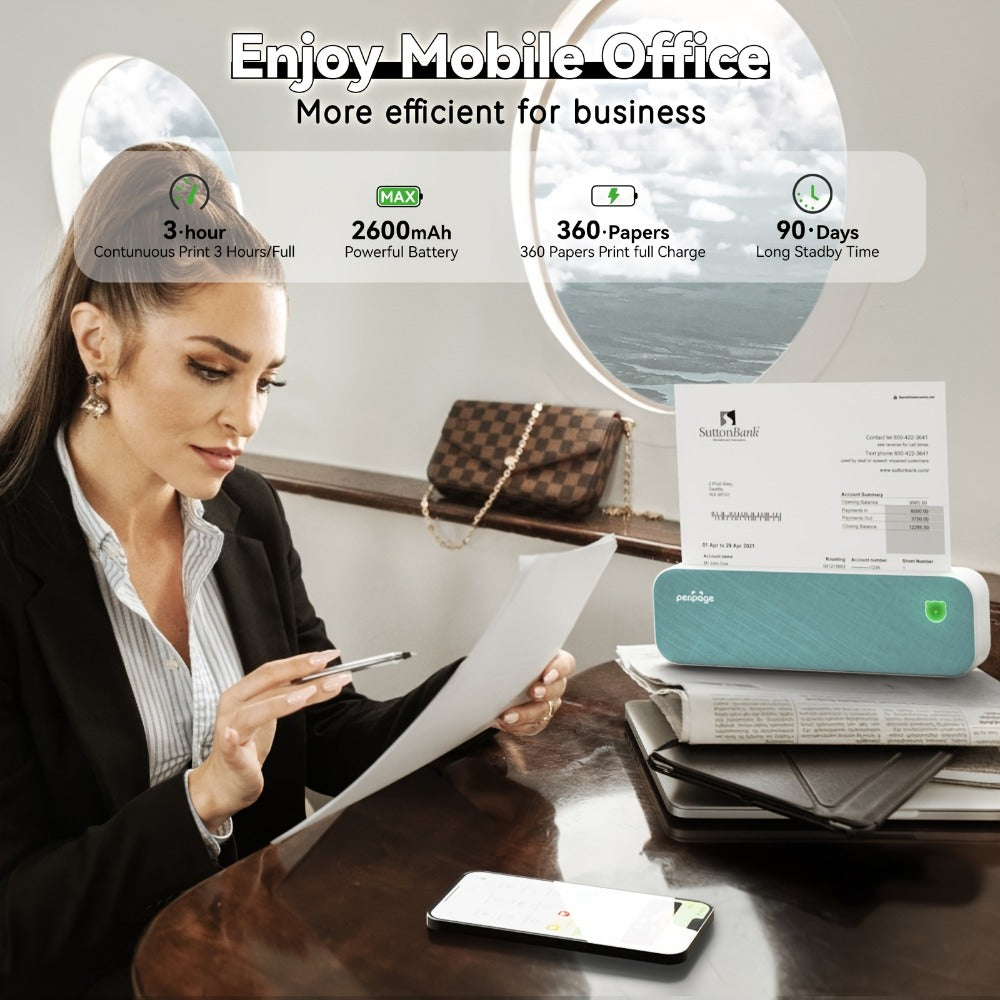 Impresora Térmica Portátil PeriPage para Viajes, Inalámbrica, Compatible con Papel Térmico de 8.5x11 (Carta US y A4), Papel para Tatuajes, Compatible con Teléfonos Android, IOS y Laptops
