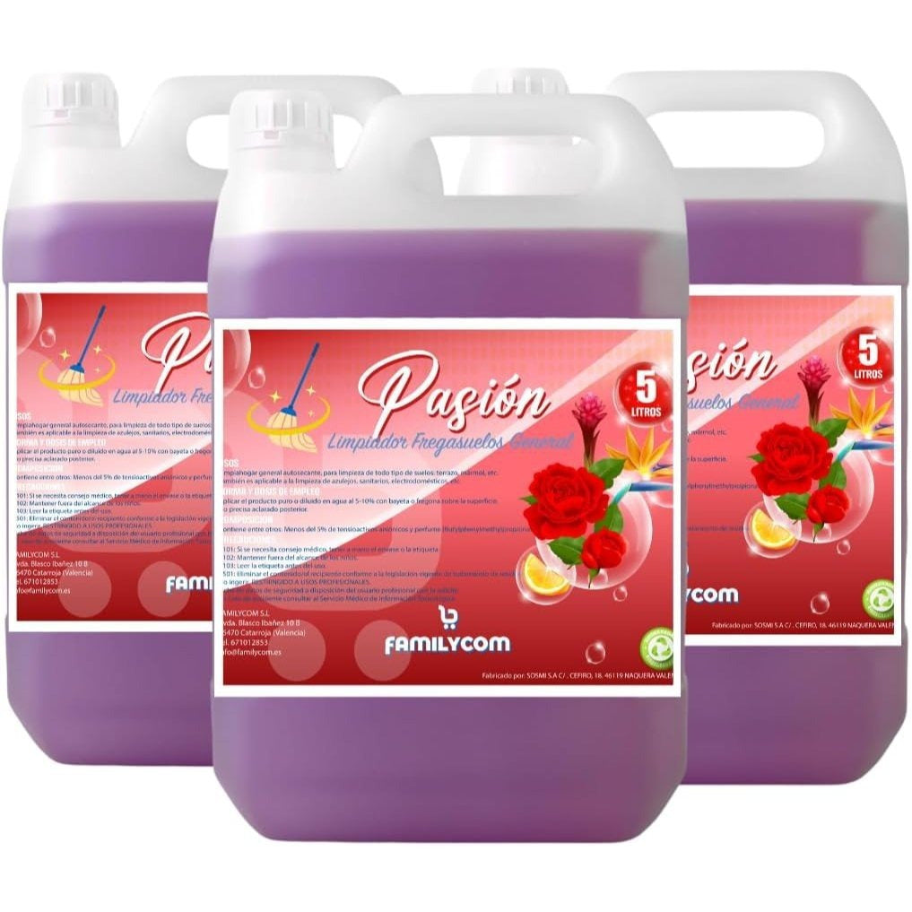 Fregasuelos Concentrado. Fregasuelos Perfumado Duradero. PH Neutro. Aroma Aloe Marsella y Pasión. 5 Litros