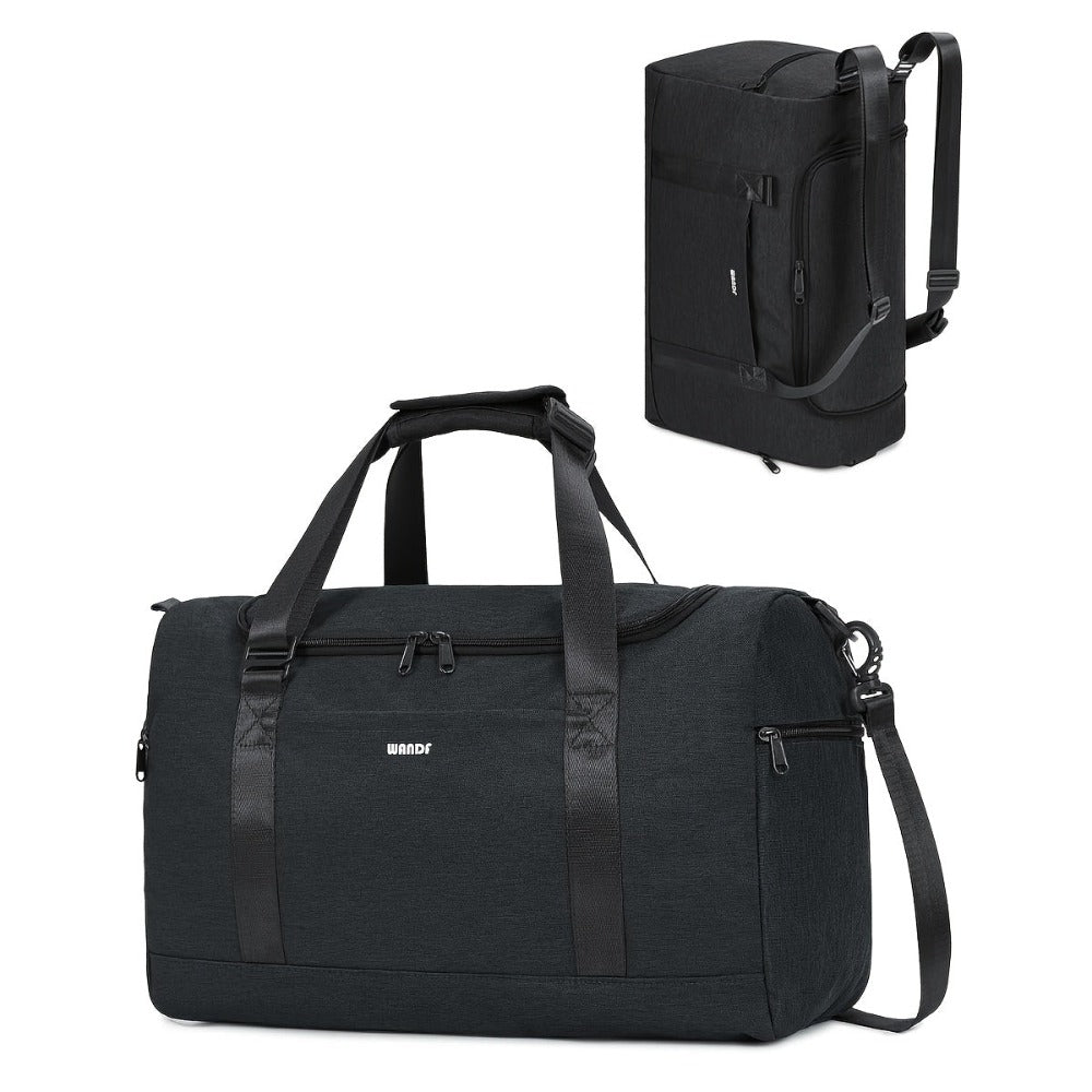 Bolso de mano de 32L aprobado para avión, para debajo del asiento, 45X36X20, equipaje de mano con compartimentos desmontables para artículos de tocador y zapatos, Weekender para hombres y mujeres (Opciones de color triple: Negro | Azul Marino | Rosa Champ