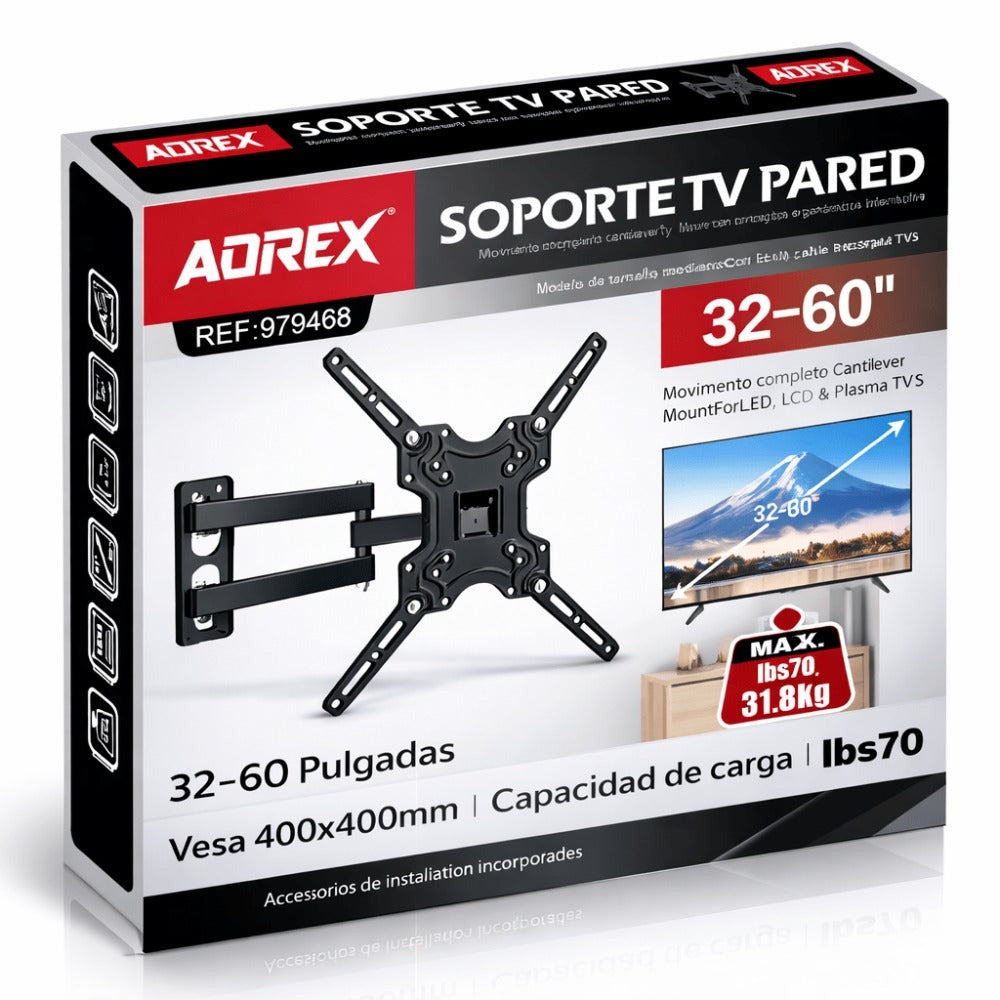 AOREX Soporte TV de Pared Pantallas de 32-60 Pulgadas, Articulado Inclinable y Giratorio, hasta 31.8 kg, MAX VESA 400x400mm
