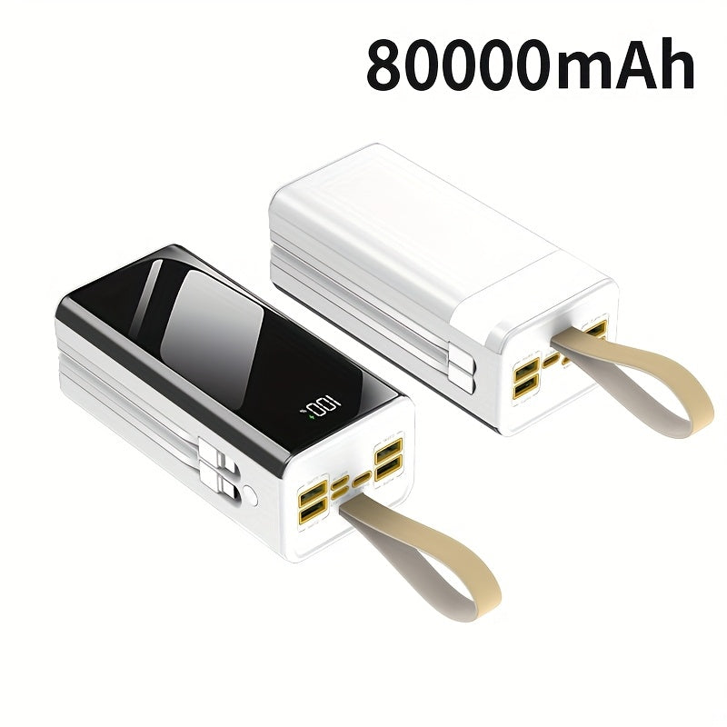 Batería externa | Banco de Energía Portátil de Gran Capacidad 80000mAh, Carga Rápida PD30W, Cable de Datos Integrado/Pantalla LED de Energía