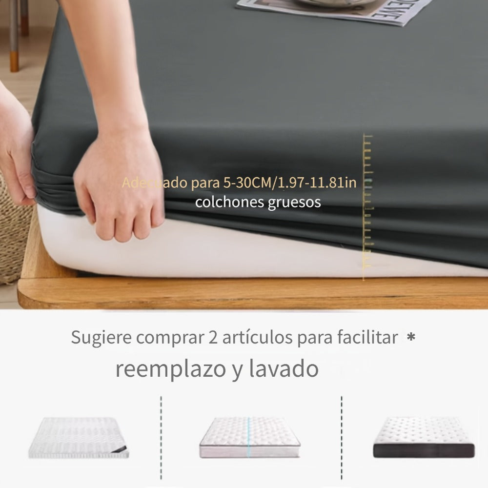 Paquete de 2 Sábanas Ajustables de 100% Poliéster Jersey 130gsm, Color Aleatorio, Sábana de Lino Completo, Falda de 30cm, Hipoalergénica, Sábana Transpirable, Adecuada Para Dormitorio, Residencia Estudiantil Y Habitación De Invitados, Lavable A Máquina, R